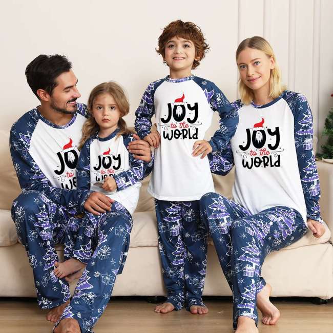 Christmas Family Matching Sleepwear Joy To The World Slogan Pajamas Sets