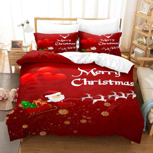 Merry Christmas Santa Claus Elk Sleigh Bed Cover