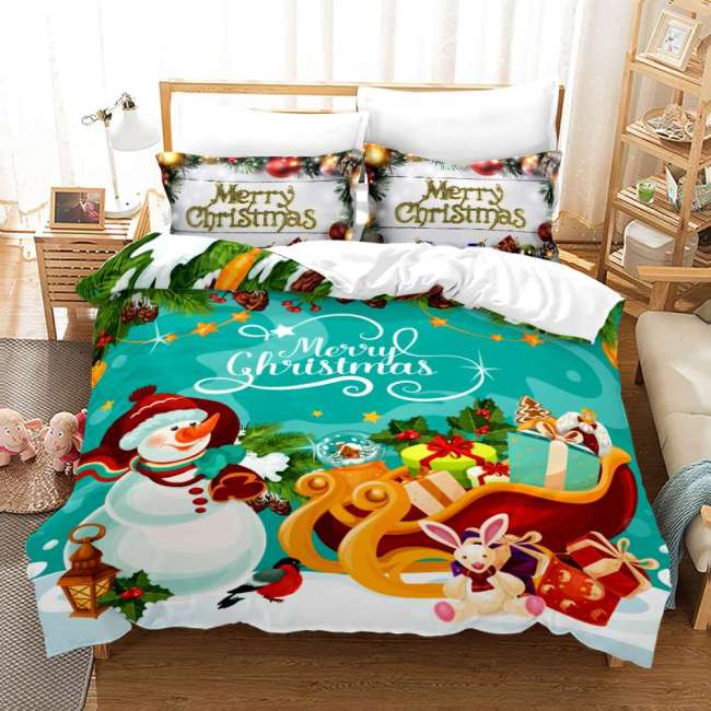 Merry Christmas Snowman Gift Box Sleigh Bedding Set