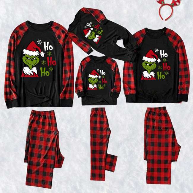 Christmas Famiy Matching Pajamas Set Hohoho Slogan And Plaids Pant
