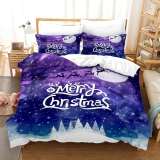 Merry Christmas Santa Claus Elk Sleigh Snowflakes Bedding Set