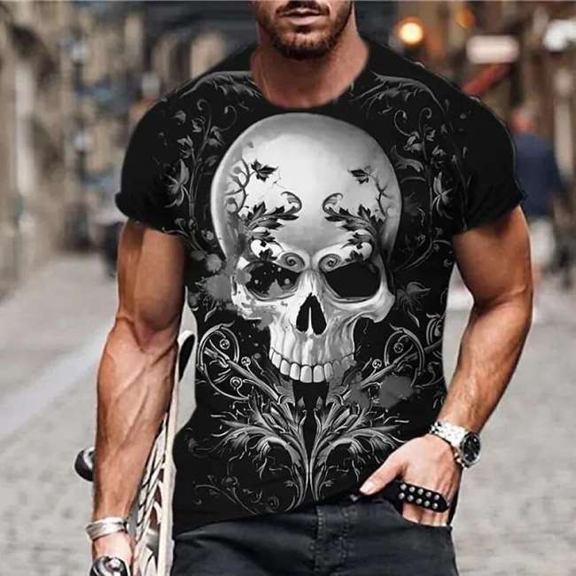 Black Flower Skull T-Shirt