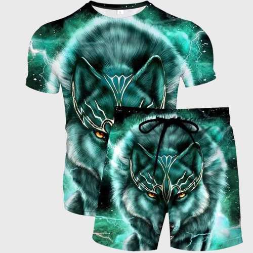 Green Wolf Shirt Shorts Set