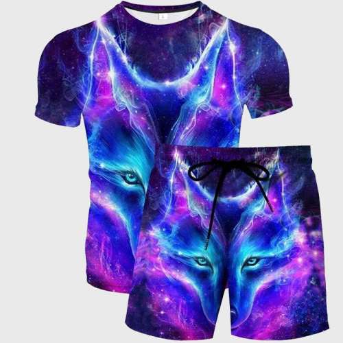 Galaxy Wolf Shirt Shorts Set