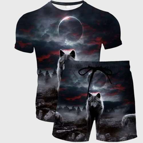Dark Wolf Moon Shirt Shorts Set