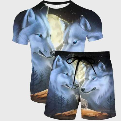 Wolf Couples Shirt Shorts Set
