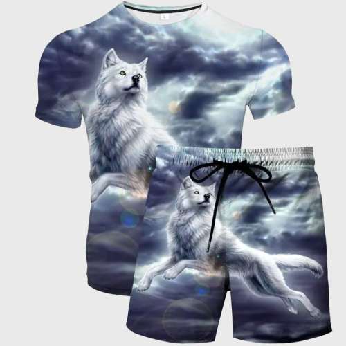 Mens Wolf Shirt Shorts Set