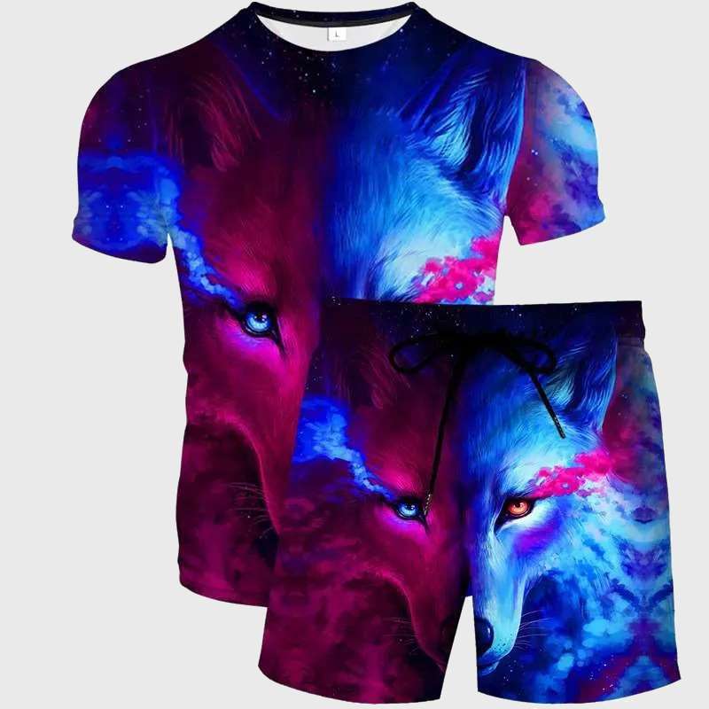 Galaxy Wolf Shirt Shorts Set - TheWildLifeJewelry