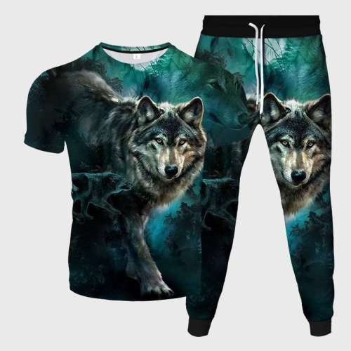 Green Forest Wolf Shirt Pant Set