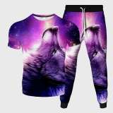 Purple Galaxy Wolf Shirt Pant Set