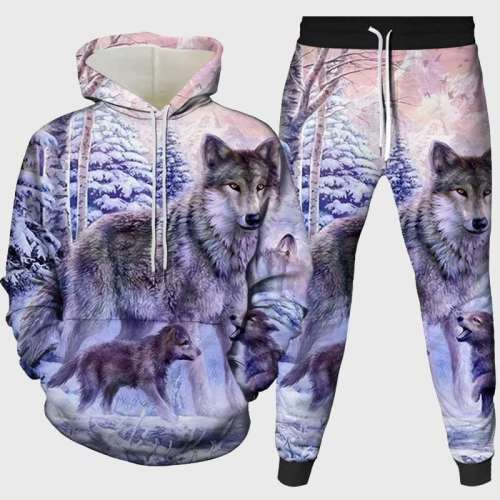 Purple Wolf Family Hoodie Pant Set