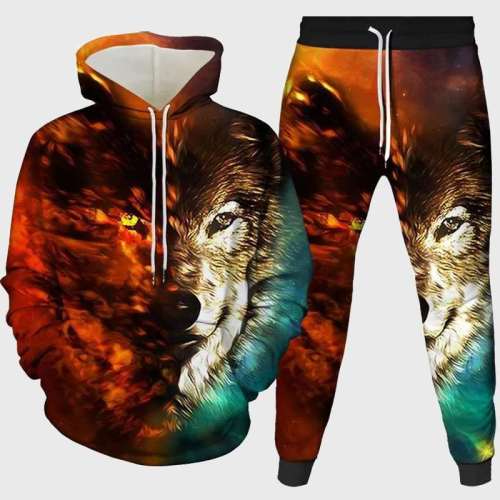 Colorful Wolf Hoodie Pant Set