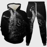 Black Howling Wolf Hoodie Pant Set