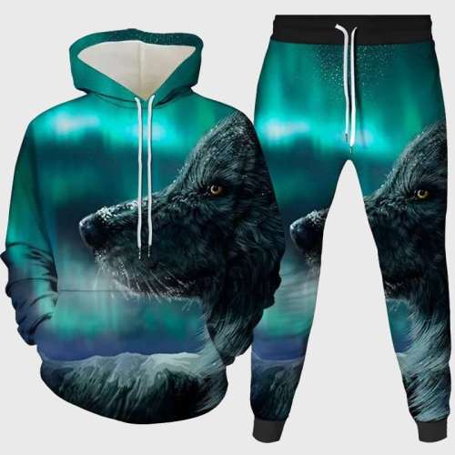 Cute Mountain Wolf Hoodie Pant Set