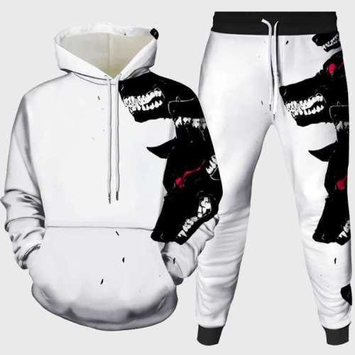 White Scary Wolf Hoodie Pant Set