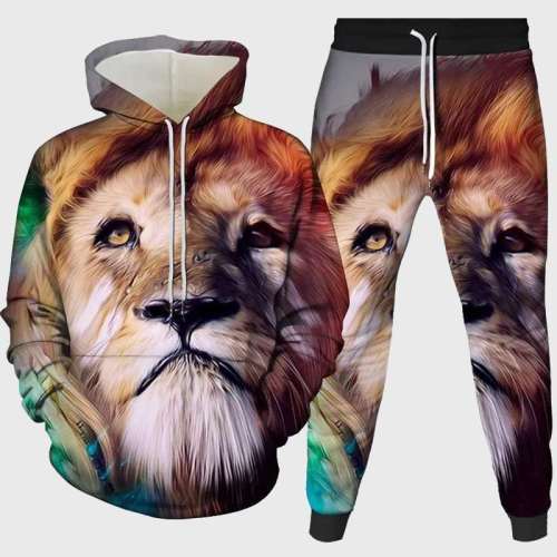 Colorful Lion Face Hoodie Pant Set