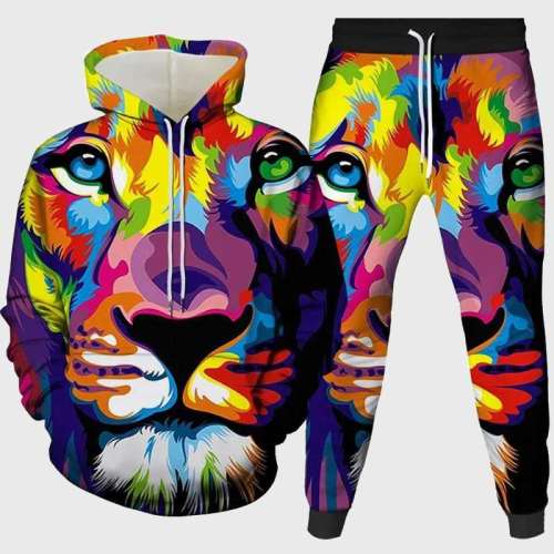Colorful Lion Hoodie Pant Set