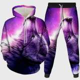 Purple Galaxy Wolf Hoodie Pant Set