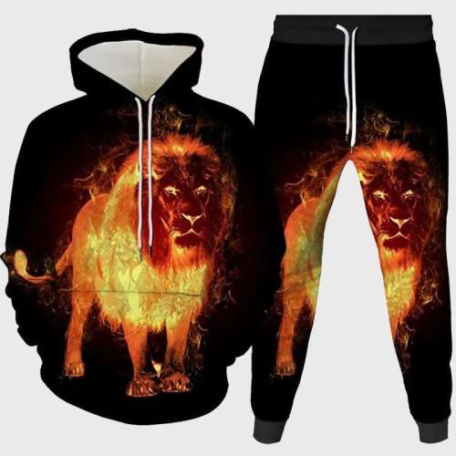 Black Fire Lion Hoodie Pant Set