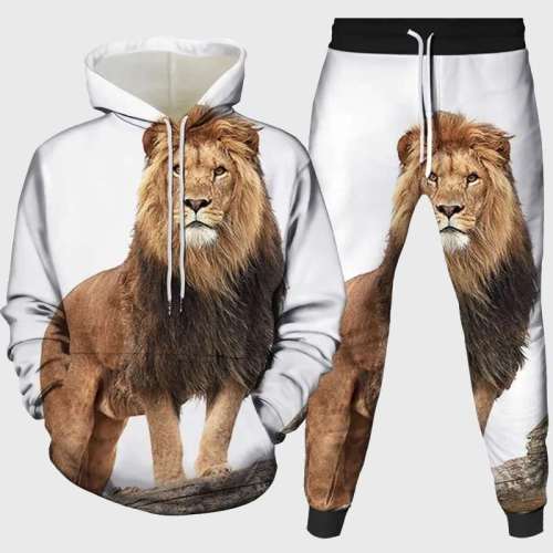 Black Male Lion Hoodie Pant Set