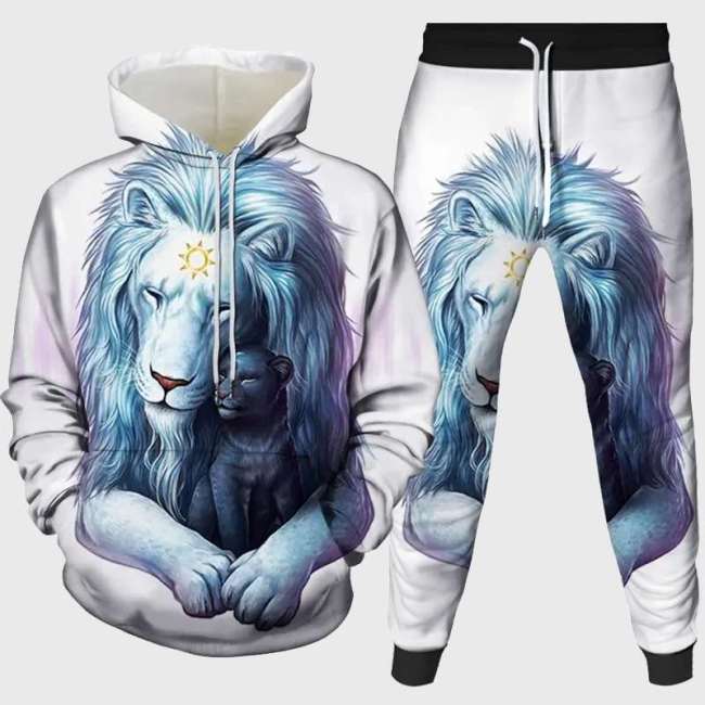 White Lion Family Hoodie Pant Set