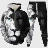 Black White Lion Hoodie Pant Set