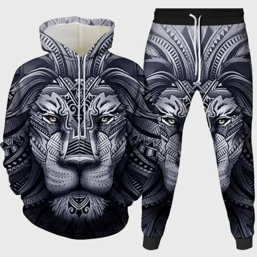 Geometric Lion Hoodie Pant Set