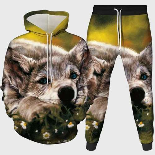 Cute Wolf Hoodie Pant Set