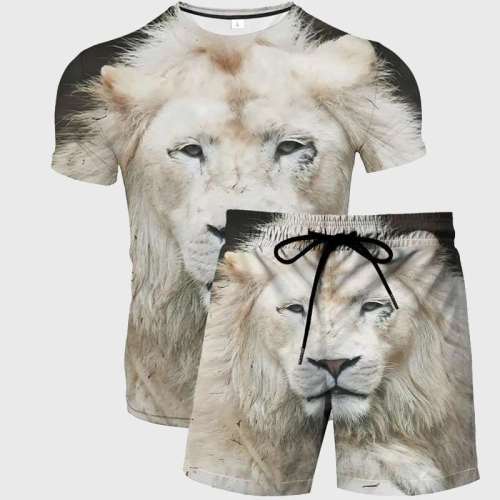 White Lion Shirt Shorts Set