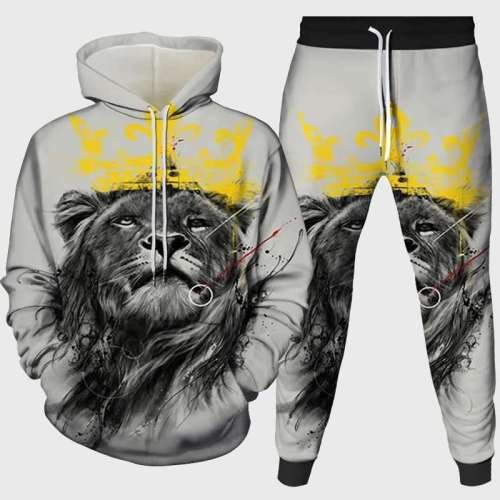 Grey Lion Hoodie Pant Set