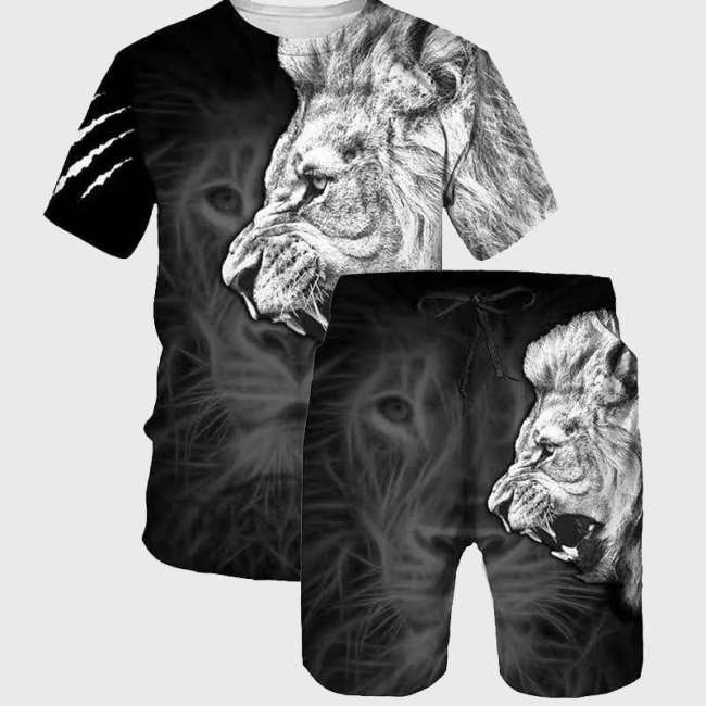 Black Lion Shirt Shorts Set