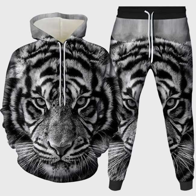 3D Tiger Face Hoodie Pant Set