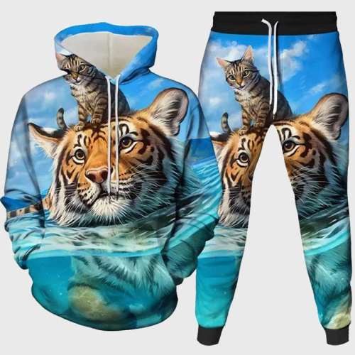 Cat And Tiger Hoodie Pant Set