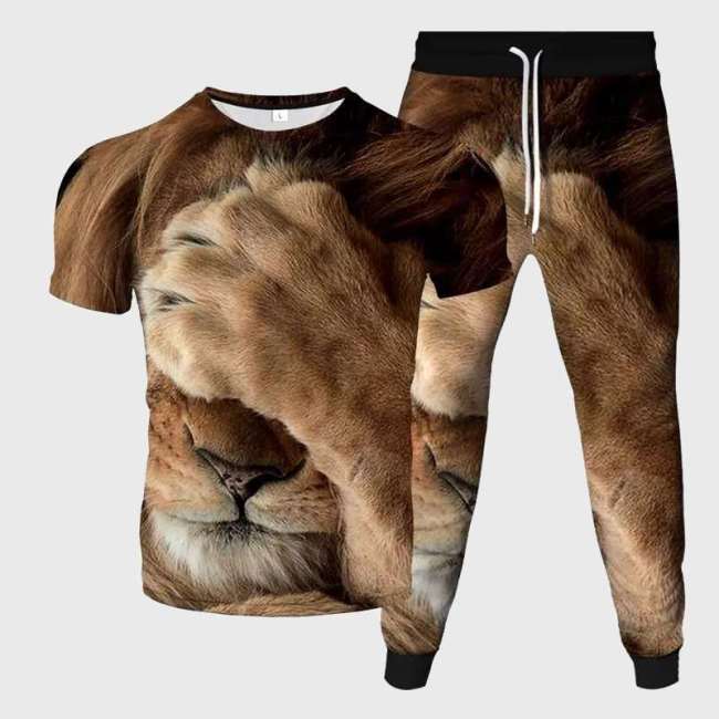 Casual Lion Print Shirt Pant Set