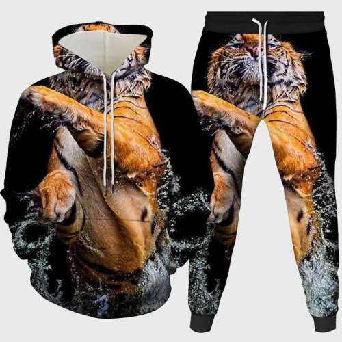 Swimming Tiger Hoodie Pant Set