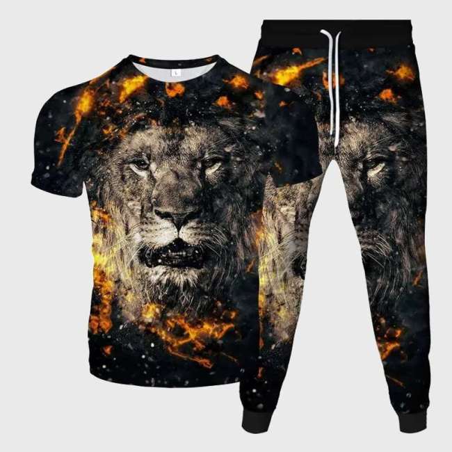 Flame Lion Print Shirt Pant Set