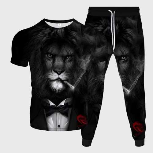 Lion Man Print Shirt Pant Set
