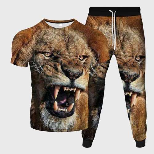 Mens Lion Print Shirt Pant Set