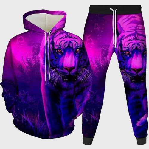 Purple Tiger Hoodie Pant Set
