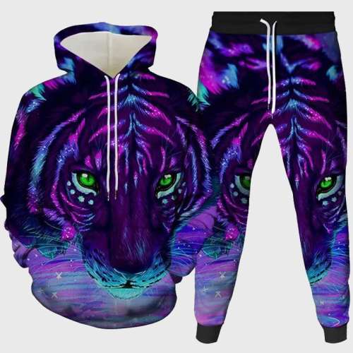 Purple Tiger Hoodie Pant Set