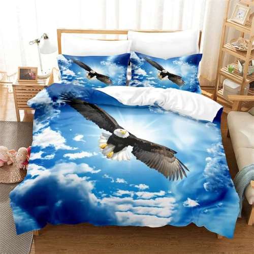 Blue Sky Bald Eagle Print Bed Set