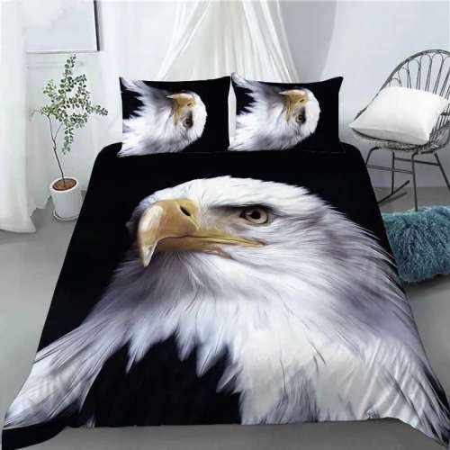 Black Bald Eagle Print Bed Set