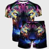 Colorful Tiger Print Shirt Shorts Set