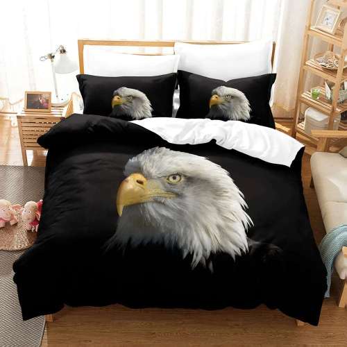 Black American Eagle Print Bed Set