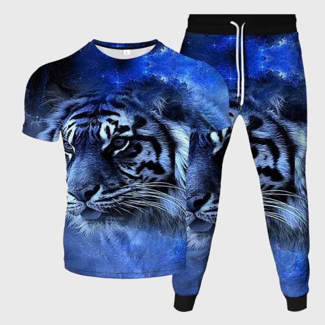 Blue Tiger Face Shirt Pant Set
