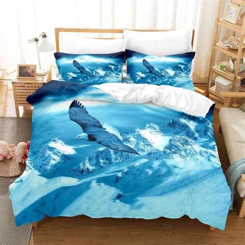 Blue American Eagle Print Bed Set