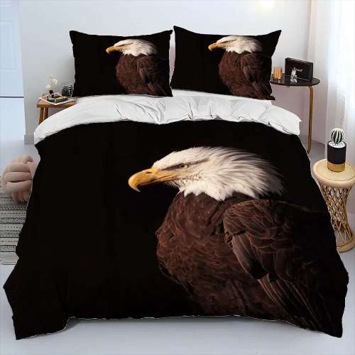 Black American Bald Eagles Print Bed Sheets
