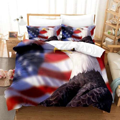 American Eagle Flag Print Bed Set