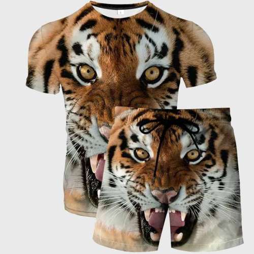 Mens Tiger Shirt Shorts Set