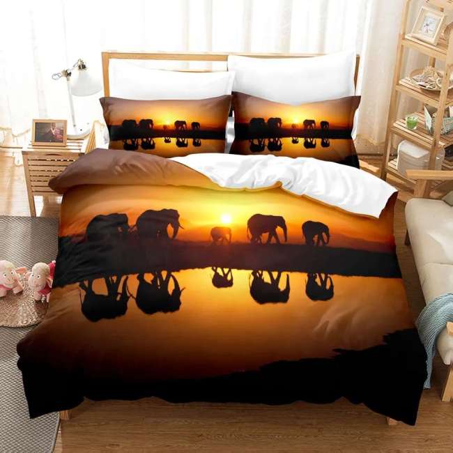 Sunset Elephant Packs Print Bedding